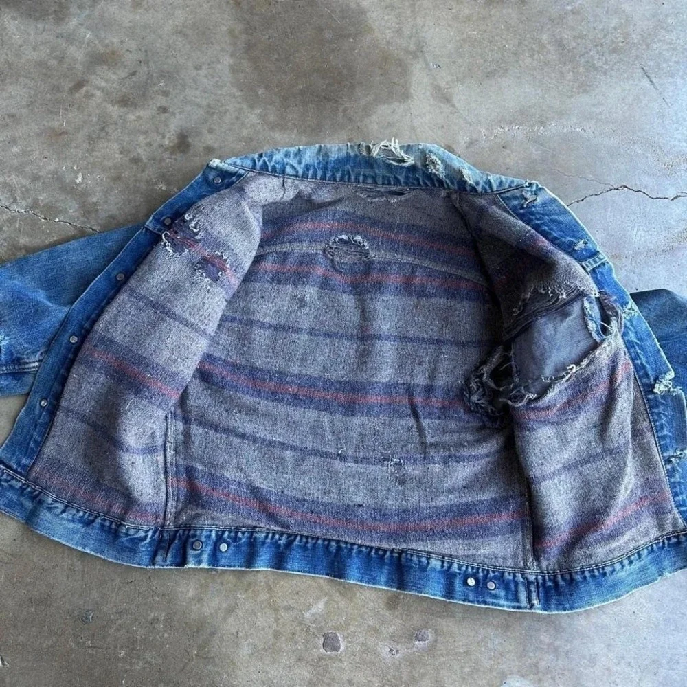 vintage 60s Levi's 557 Denim Jacket Type III Blanket Lined Distressed 525 Button